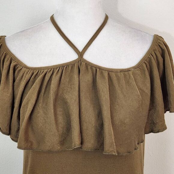 Chaser Army Green Knit Top Ruffle Top NWT Size Medium Olive Green Knit Top Green - Picture 2 of 7